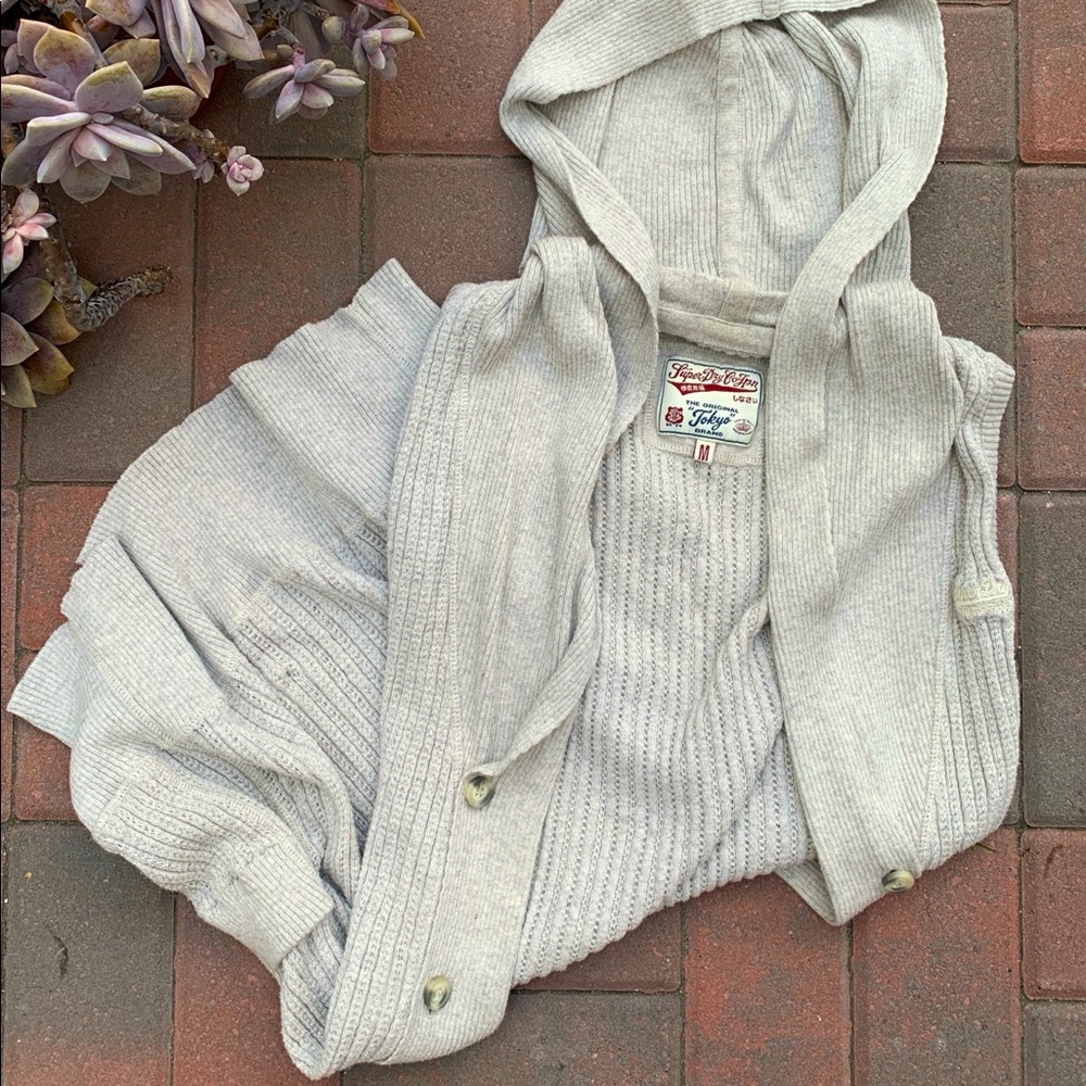 Superdry long cotton sweater vest with hood!